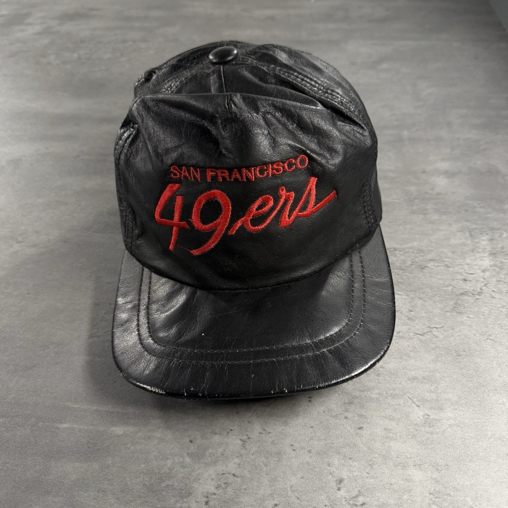 Vintage Sports Specialties San Francisco 49ers Hat Zipper Black Leather Script